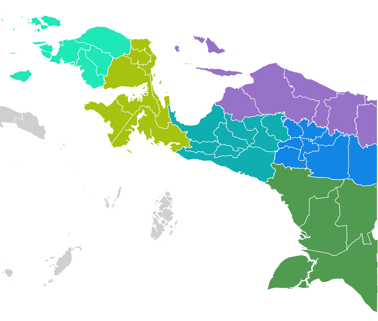 Map of the Indonesian provinces and regencies in western New Guinea, where is West Papua